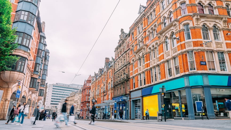 Birmingham City Centre on an overcast day in Autumn
